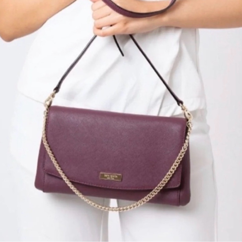 Kate Spade Greer Laurel Way Plum Leather Crossbody Bag Detachable  Chain Purse
